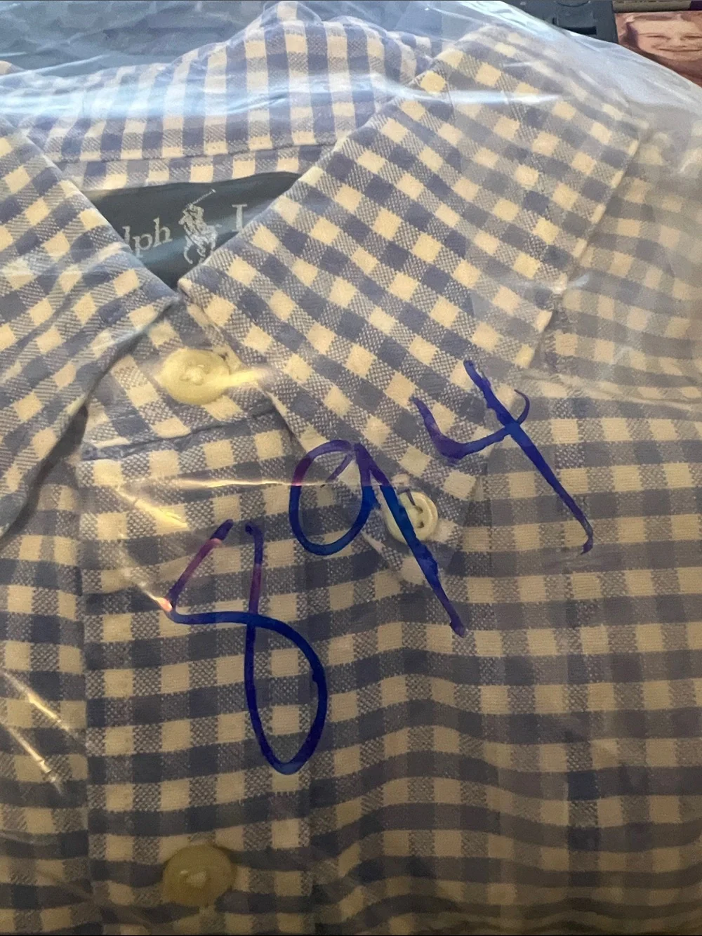 Polo Ralph Lauren Classic Fit Gingham Button Down Shirt Blue White XL Flaw Stain